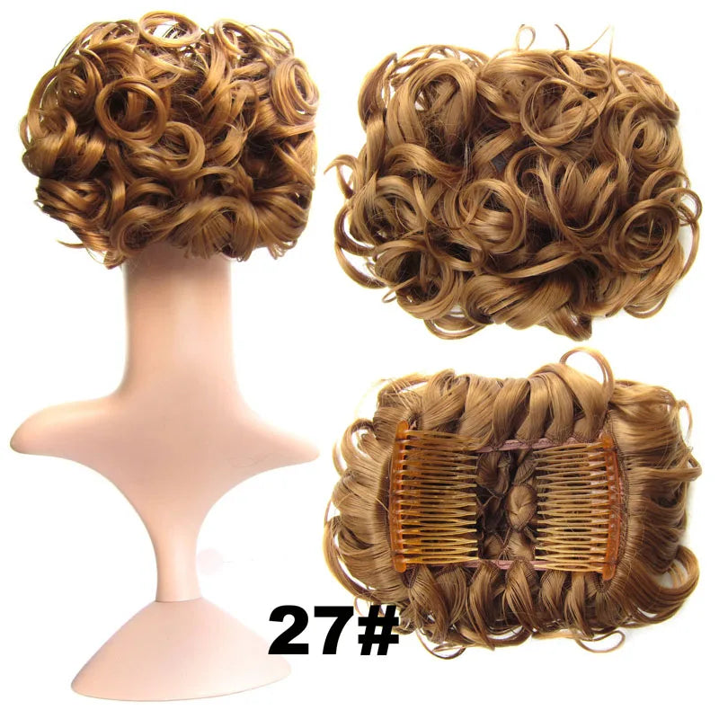 Synthetic Curly Messy Bun With Combs Scrunchie Chignon Dish Hair Bun Extension Clip in Hair Bun Hairpiece for Women Girls