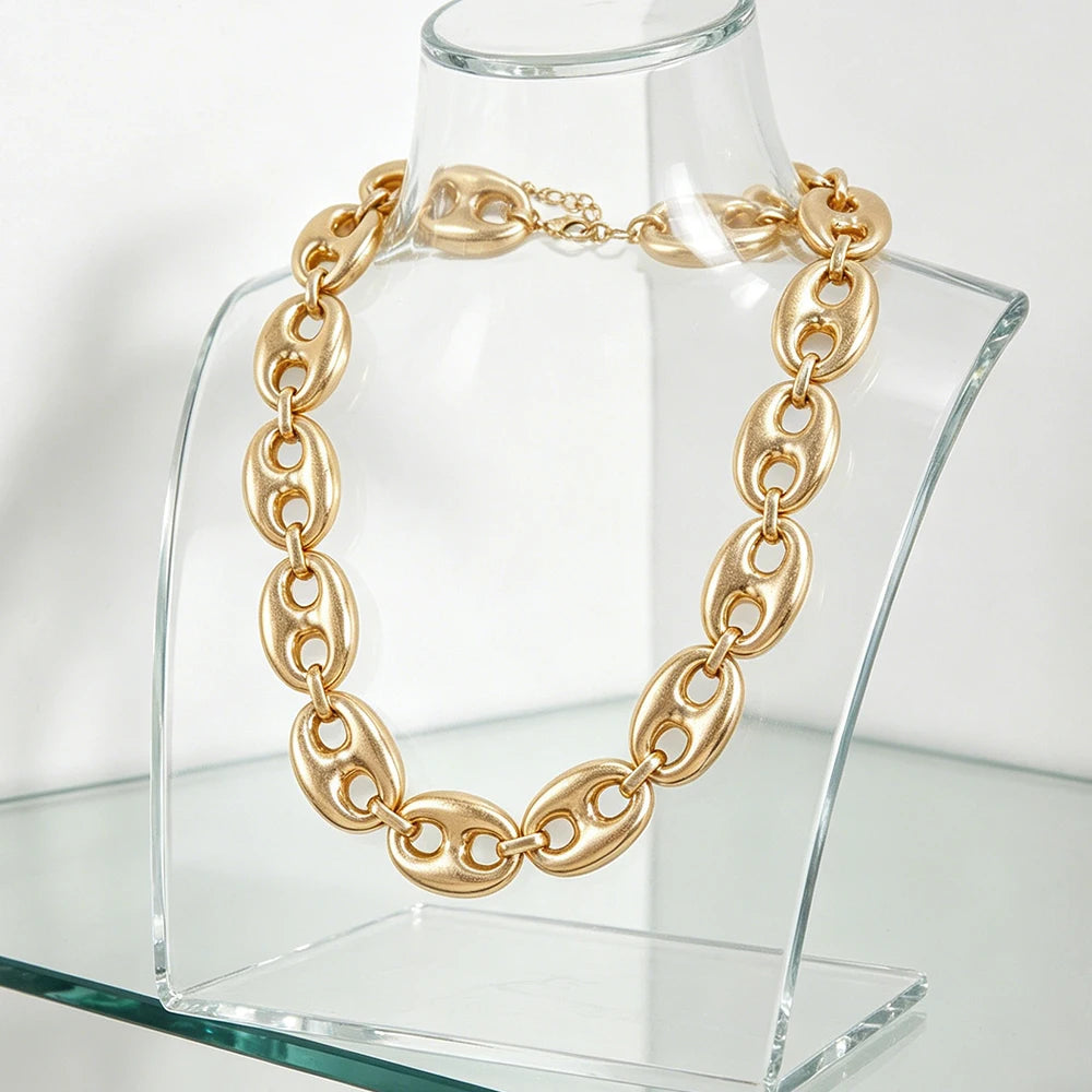 Contemporary Textured Mariner Chain Jewelry Set Polished Gold Tone Necklace And Bracelet Statement Jewelry For Womens Minimalist