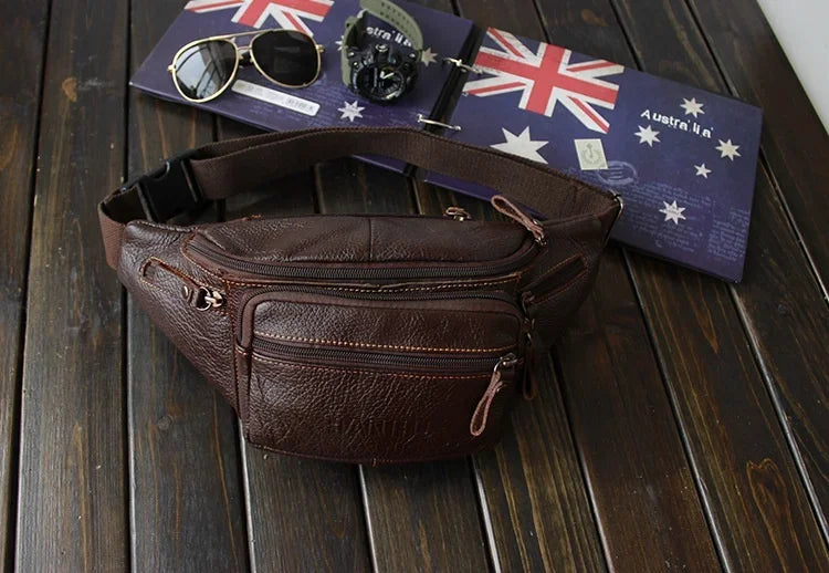 Genuine Cowhide Leather Waist Bag Men Funny Pack Belt bag Phone Pouch Multiple Pockets Hiking Running And Cycling fanny pack 가방