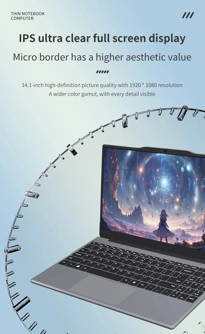 14.1 Inch Laptop Intel Notebook N5095 IPS 1920*1080 2*DDR4 32GB M.2 SSD PCIE WIFI5 BT4.2 Lightweight Business Computer Notebook