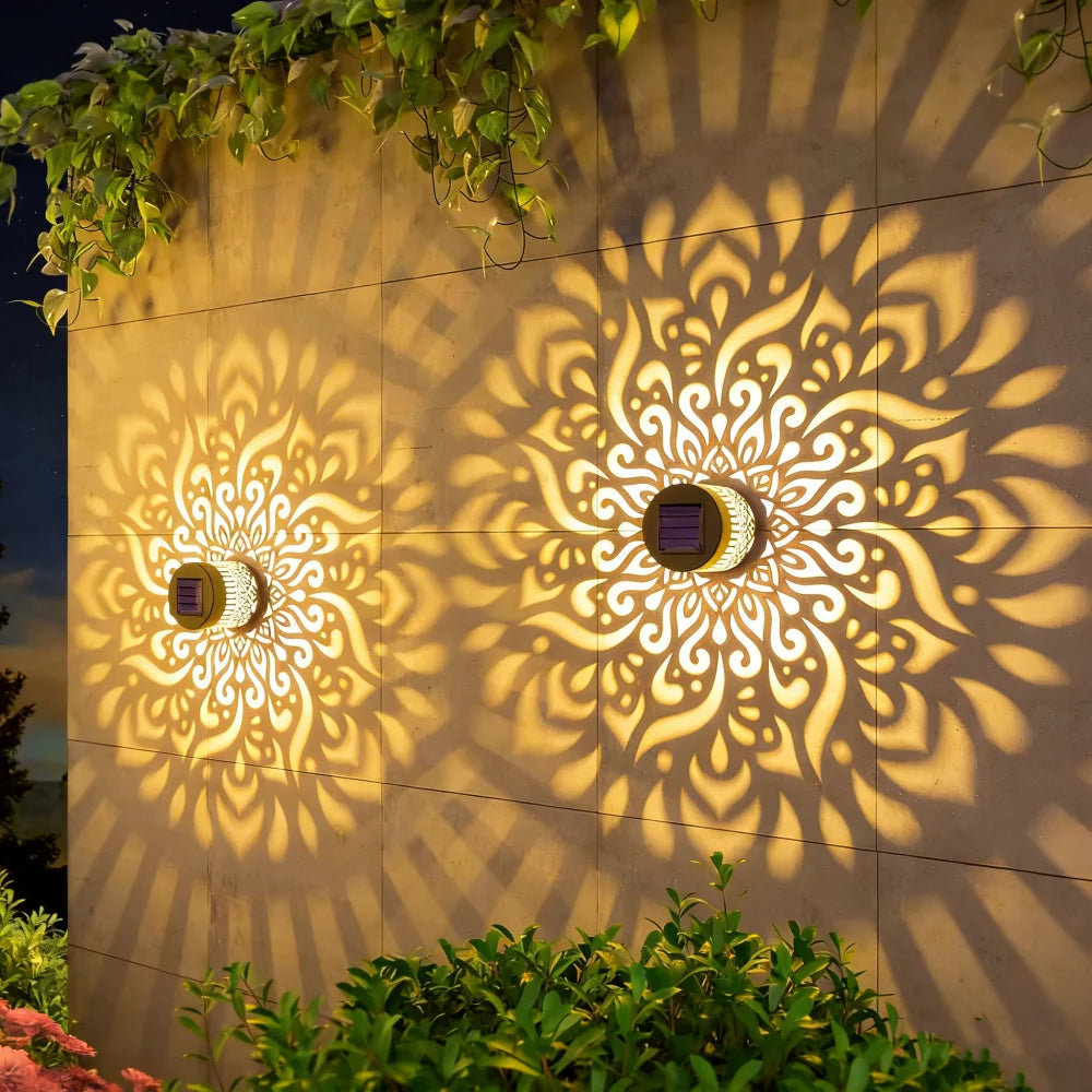 LED Solar Mandala Wall Lamp Openwork Projection Lawn Light Outdoor Garden Decorative Landscape Light for Garden Lawn Fence Porch