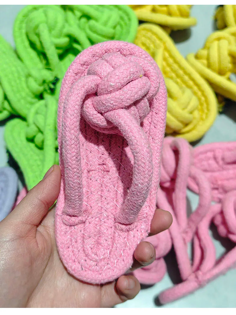 Funny Pet Dog Toys Slippers Cotton Rope Shoes Interactive Chewing Puppy Dog Teeth Cleaning Outdoor Training Cat Relieve Anxiety