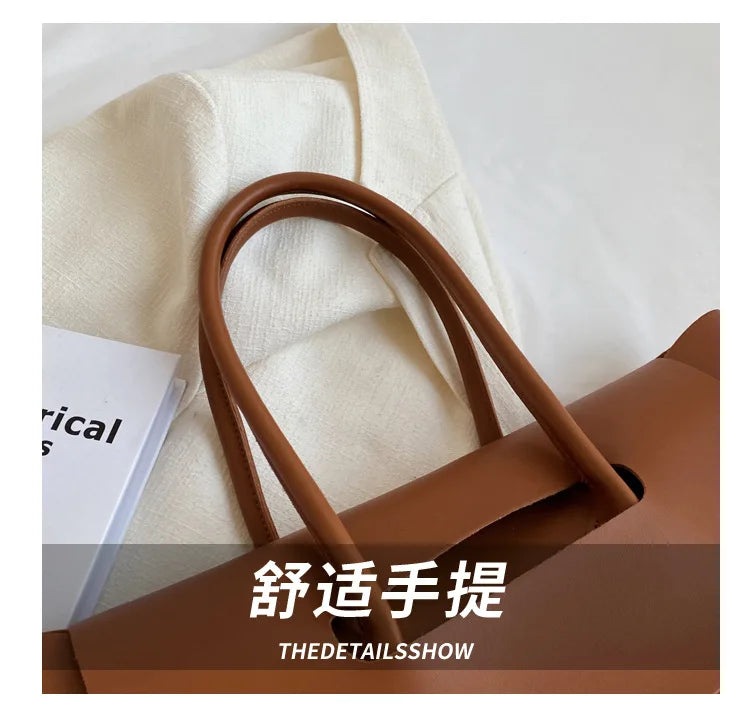 Large Capacity Women's Tote Bag Luxury PU Leather Shoulder Bag French Vintage Top-handle Handbag Casual Commute Shopper Bags