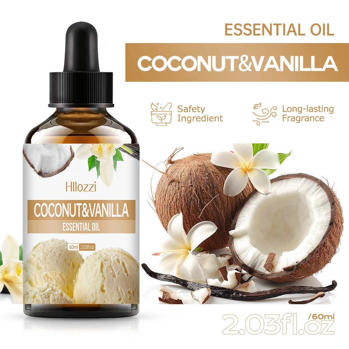 Coconut Vanilla Essential Oil Long-lasting Fragrance Fragrance Aromatherapy Skin Care Hair Care Hair Care All Skin Types