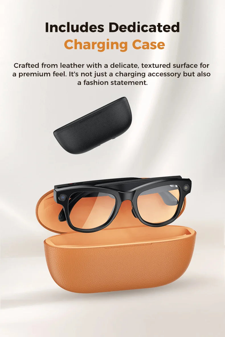 AI Smart Glasses M02Ultra with Charging Case - 800MP Camera, Object Recognition, Translation, WiFi, Navigation, Recording