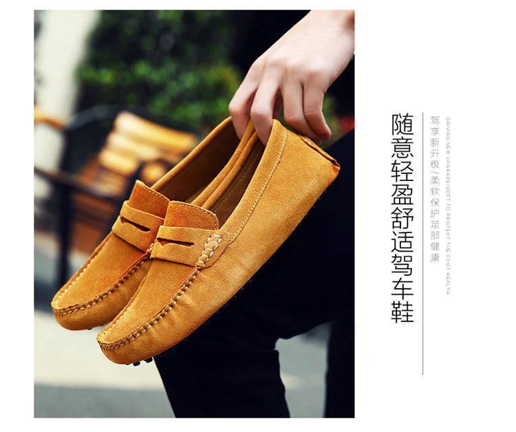 Men's Casual Fashion Genuine Leather Loafers Moccasins Slip-On Driving Shoes 38-50 Size Range Male Flats Comfort Footwear