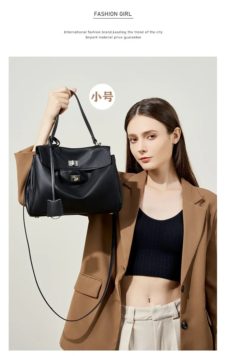 2025 New Luxury Tote Bag for Women Genuine Split Cow Leather Crossbody Shoulder Bag Top-Handle Work Lock Closure Underarm Purse