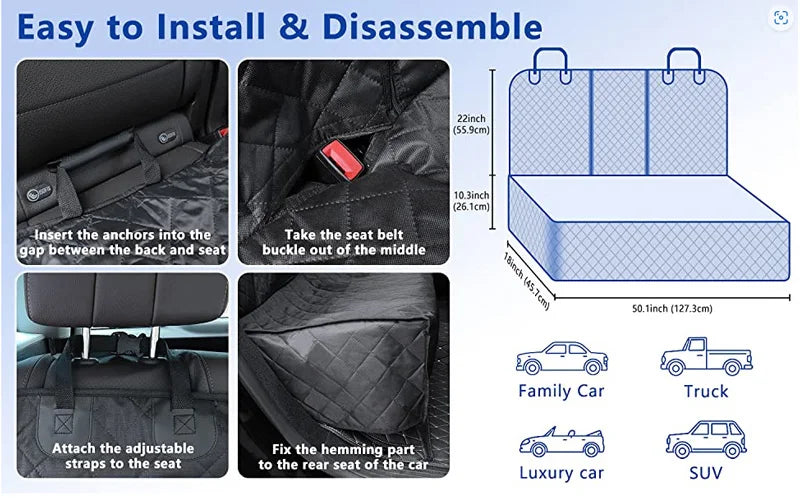Dog Car Seat Cover Waterproof Pet Dog Carriers Travel Mat Hammock For Small Medium Large Dogs Car Rear Back Seat Safety Pad