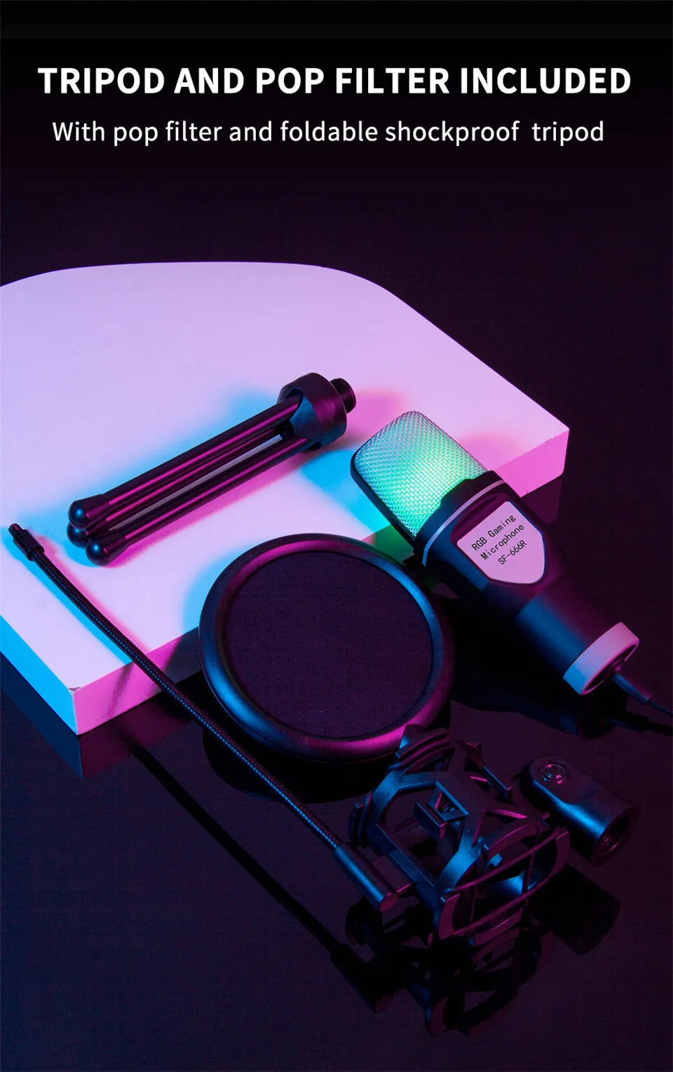 USB Microphone RGB Microfone Condensador Wire Gaming Mic for Podcast Recording Studio Streaming Laptop Desktop PC