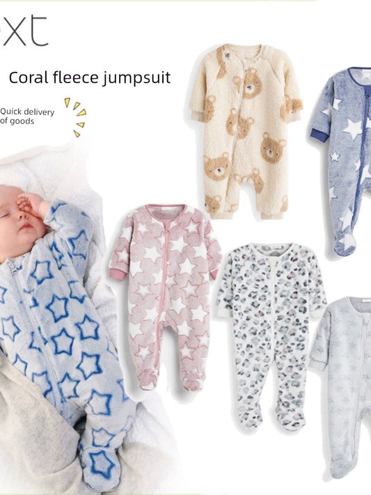 In Stock British next New Arrival Baby Fall and Winter Thick Coral Fleece Knitting Jumpsuit Romper Fleece-lined Jumpsuit Pajamas
