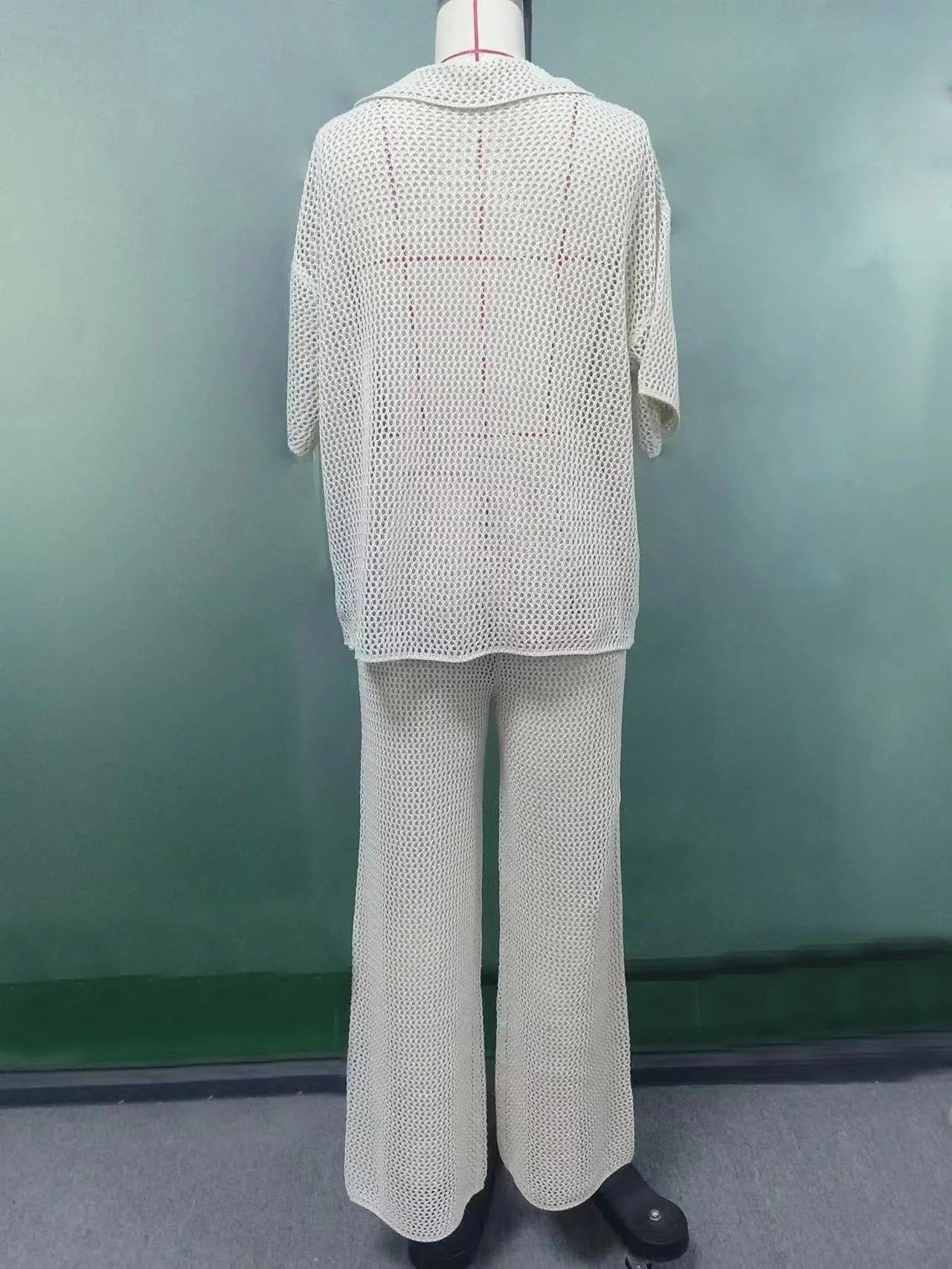 Suimsuit Cover up Beach 2025 Knitted Hollow Out cardigan Top Straight Pants Sets Mesh High-Waist Bottoms Suit Sexy Streetwear