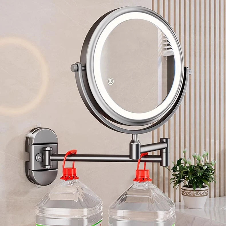 Self Priming Led Folding Bathroom Mirror Wall Mounted Light Bathroom Makeup Mirror 8 Inch 3X Magnifying Arm Extend Bath Mirrors