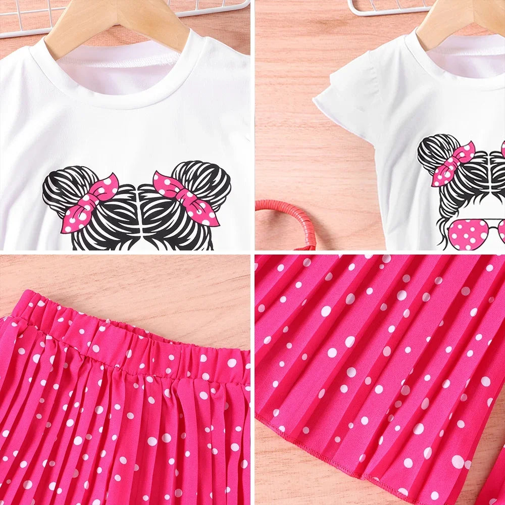 Cartoon Avatar with Short Sleeves and Wide Leg Pants 2pcs Set 2-7 Years Old Baby Girl's Casual Clothing Set Summer
