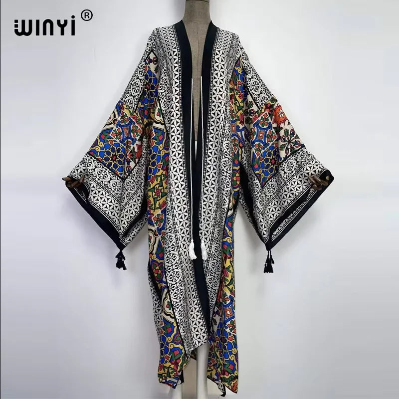 WINYI print summer maxi dress Muslim Abaya Lady beach cover up muslim woman dresses Beachwear fashion Kaftan abaya dubai luxury