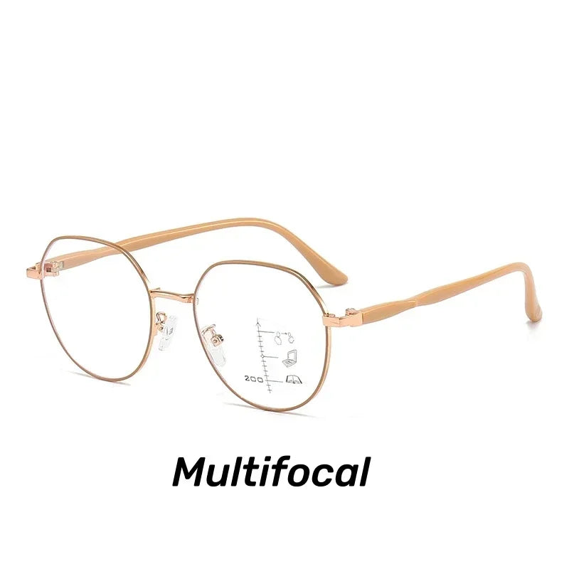 Progressive Multifocal Glasses Anti Blue Light Reading Glasses Fashion Women Men Metal Near and Far Presbyopic Eyewear Diopter