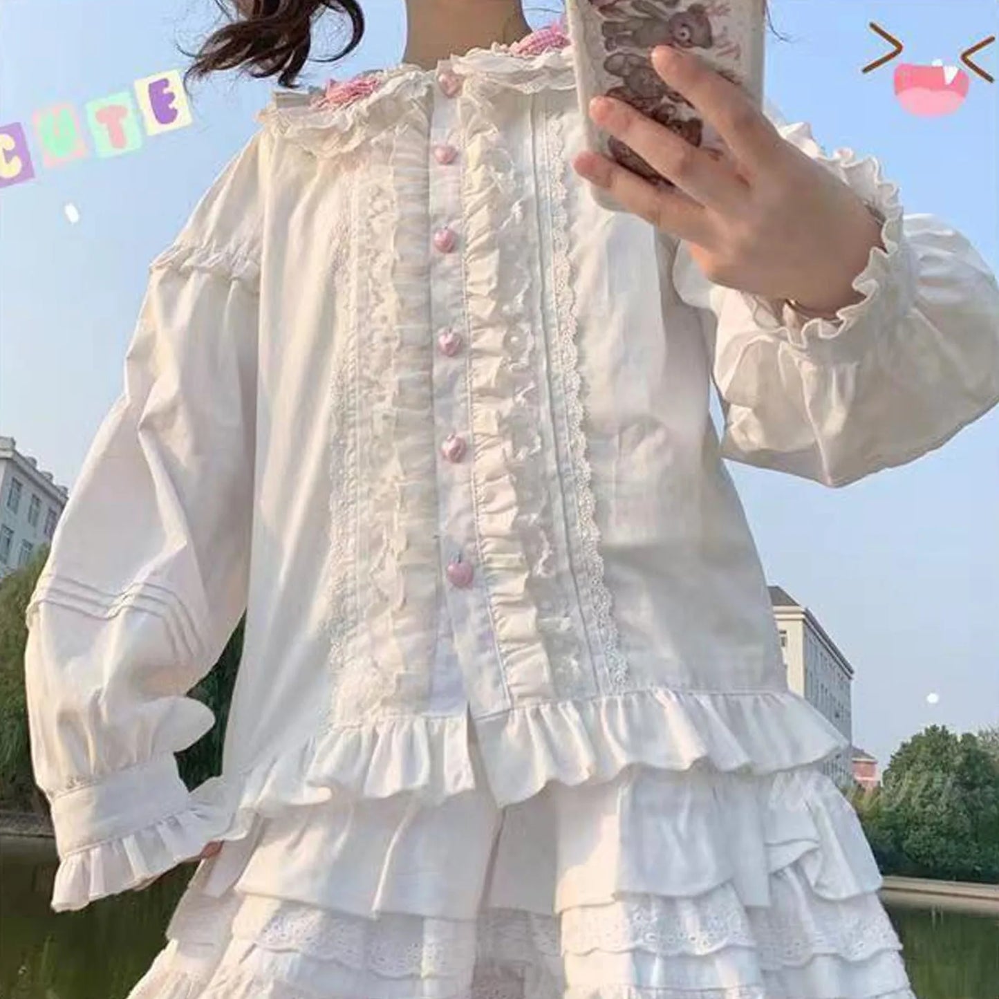 Spring Blouse Women Japanese Kawaii Cute Lace Patchwork Peter Pan Collar Shirt Vintage Sweet Embroidery Top Blusas