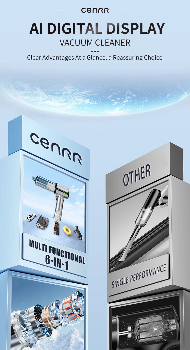 CENRR New Wireless Car Vacuum Cleaner Mini Powerful Portable HandHeld Car Cleaner LED Power Display Gift Lamp Air Gun  7500mAh