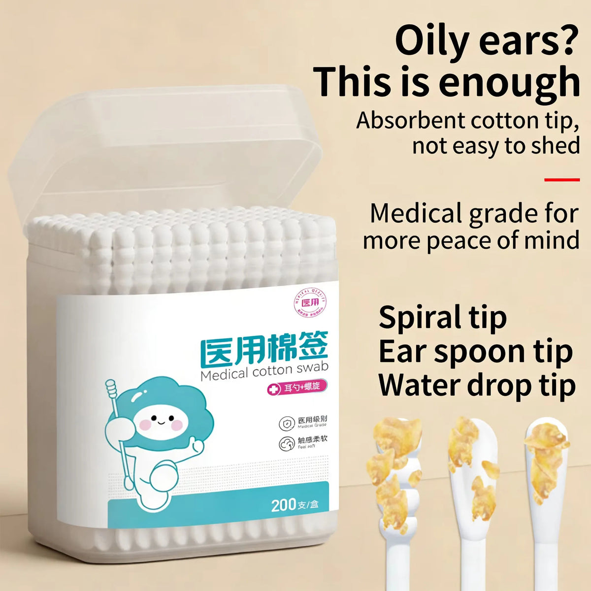 Sterile Baby Cotton Swabs Double-ended Spiral Head Multifunctional Soft Cleaning Sticks for Infant Ear Nose Cleaning Daily Care