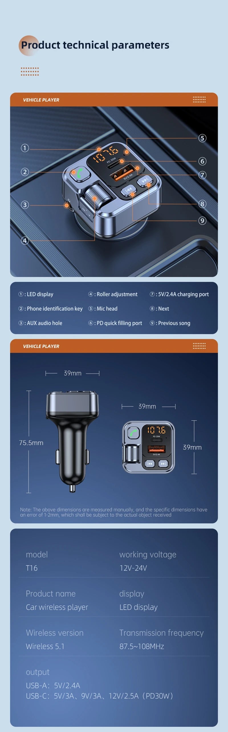 Xiaomi Bluetooth FM Transmitter Car Charger 20W PD USB-C Fast Charger Car Radio with Mic For Wireless Hands Free Call MP3 Player