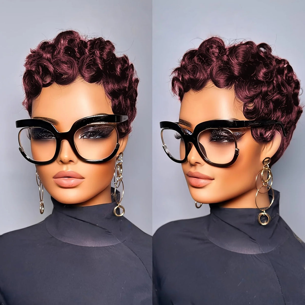 4# Short Pixie Curly Wigs Human Hair Chocolate Brown Chic Short Pixie Cut Human Hair Wig With Bangs Full Machine Made Wigs