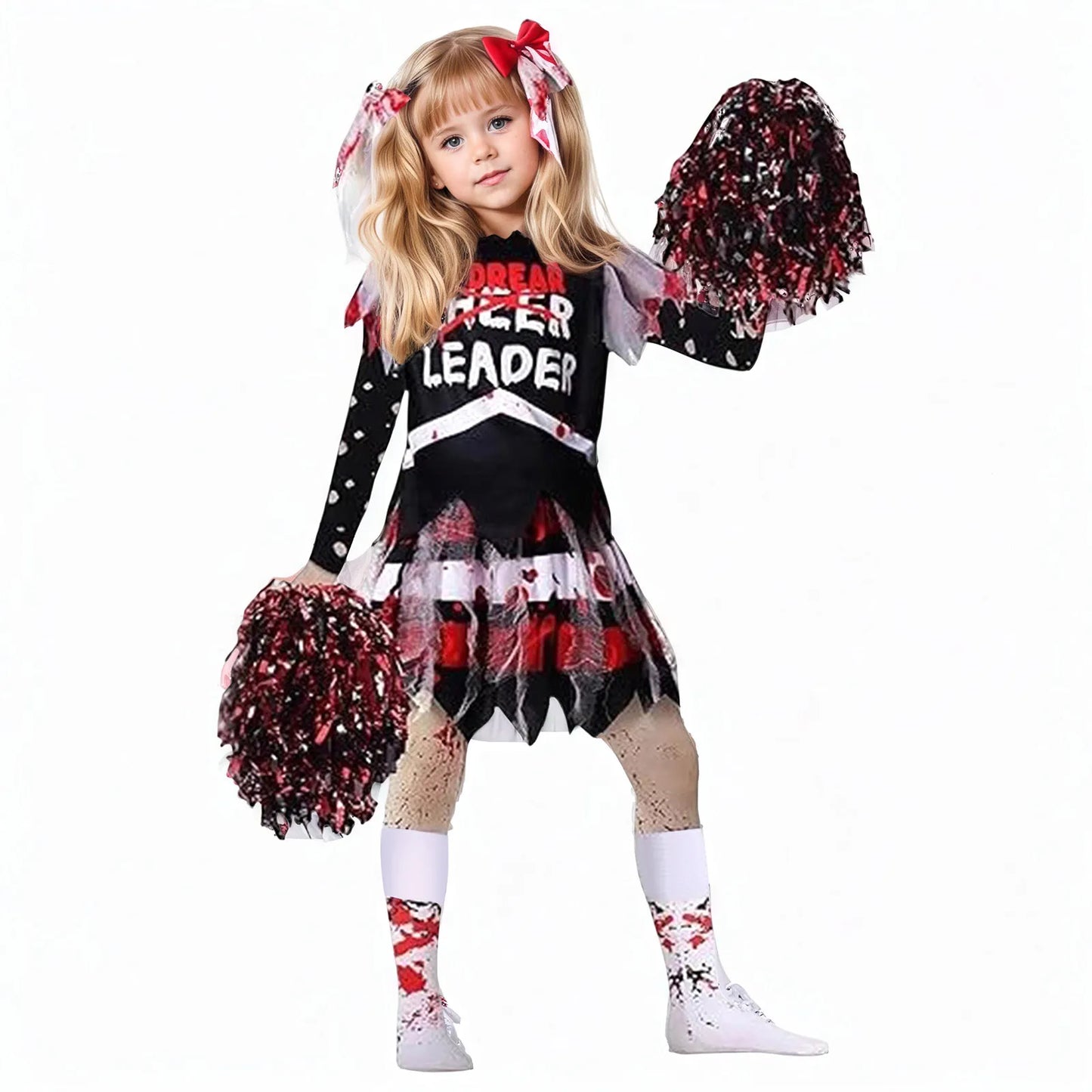 Halloween Theme Cheerleading Dance Costume Bloody Dress Cosplay Costume Girls Horror Zombie Stockings Flower Ball Party