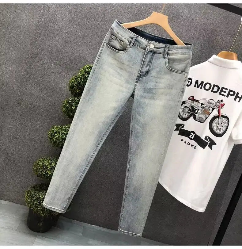 Luxury Fashion Designer Vintage Slim Fit Men's Denim Jeans Casual Korean Spring and Autumn Stretch Washed Trousers Male Jeans