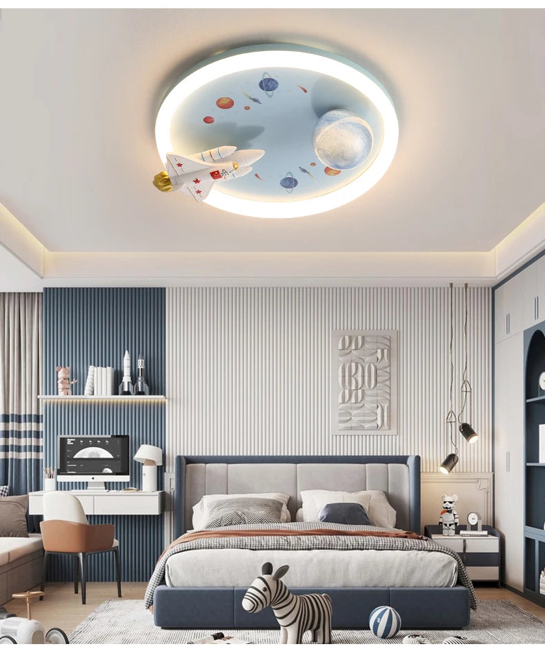 Modern Kids Room Ceiling Fan Light Cartoon Moon Astronaut Ceiling Lamp Boy Girl Bedroom Nursery Study Chandelier Ceiling Lights