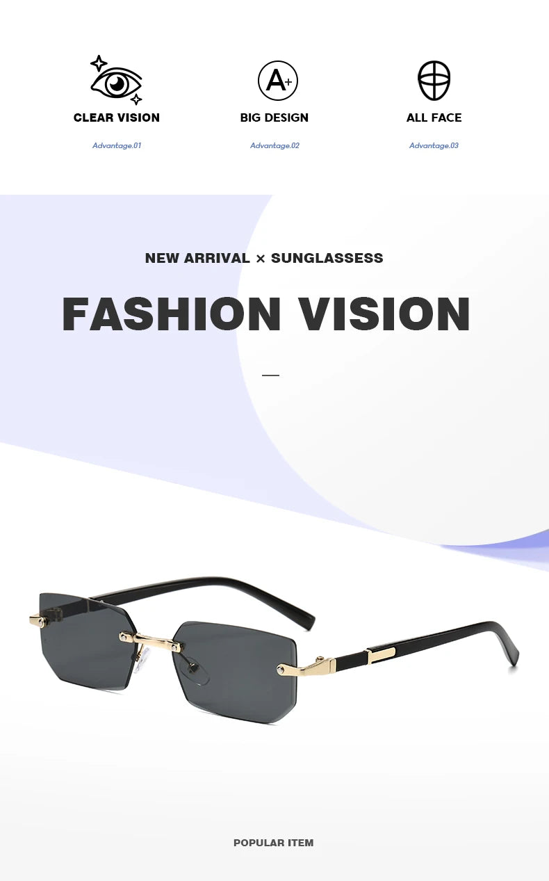 Trendy Rimless Sunglasses for Men Women Fashion Frameless Rectangle Sun Glasses Retro Shades Summer Traveling Eyewear UV400