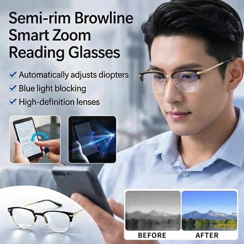 Smart Reading Glasses With Smart Zoom Bifocal HD Blue Light Blocking For Seniors Elderly Reading Watching  Daily Use