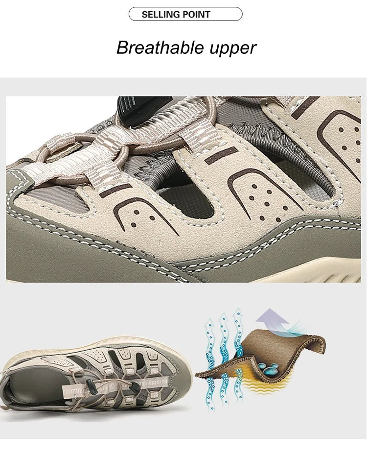 Outdoor Men's Leather Sandals Non-slip Men's Casual Sneakers Comfortable Beach Sandals Summer Men's Breathable Wading Shoes