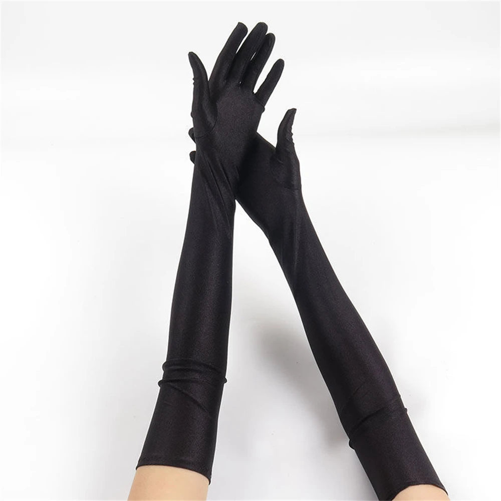 1pcs Women's White Spandex Gloves Stretch 52cm Elbow Long Sun Block Uv Protection Wedding Cosplay Costume Evening Opera Glove Bl
