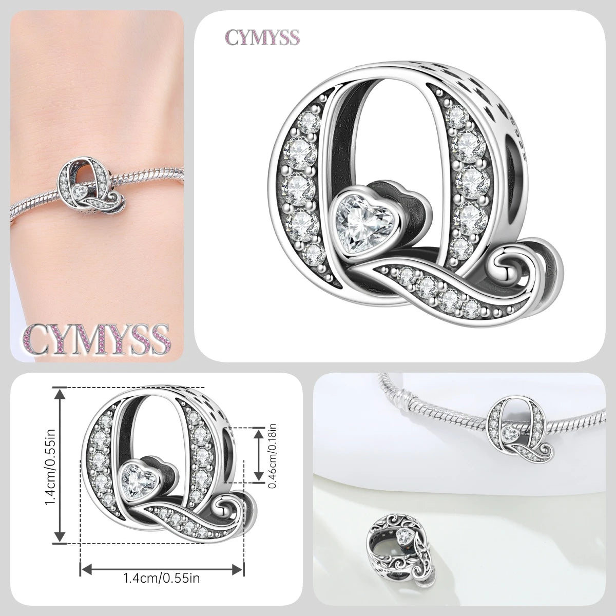 2026 New 925 Sterling Silver Zircon Scroll Grass Pattern 26 Letter Bead Charms for Women Fit DIY Bracelet Necklace Jewelry Gift