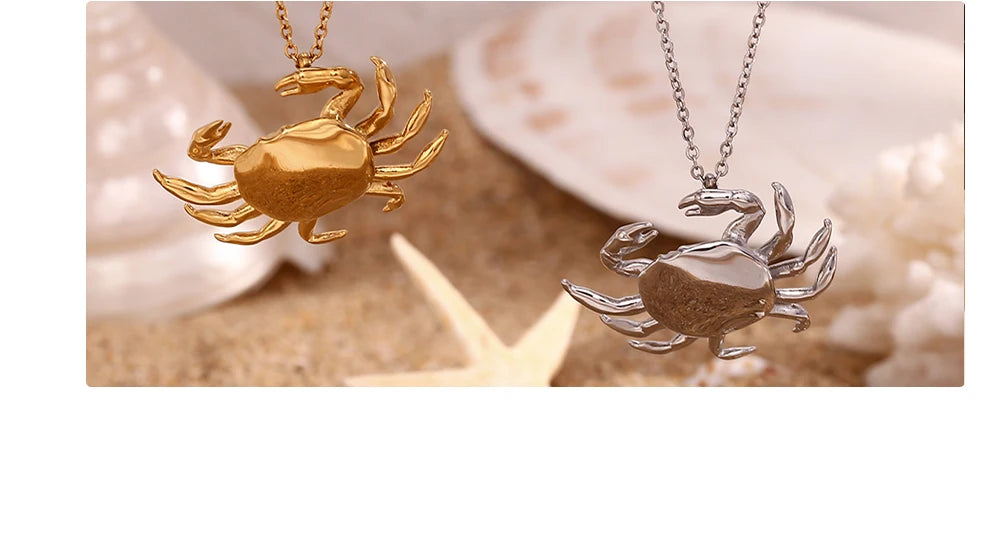 MamacitaSlay 2025 New Design Stainless Steel Crab Pendant Necklace Earrings 2PCS Holiday Party Waterproof Jewelry Set Women