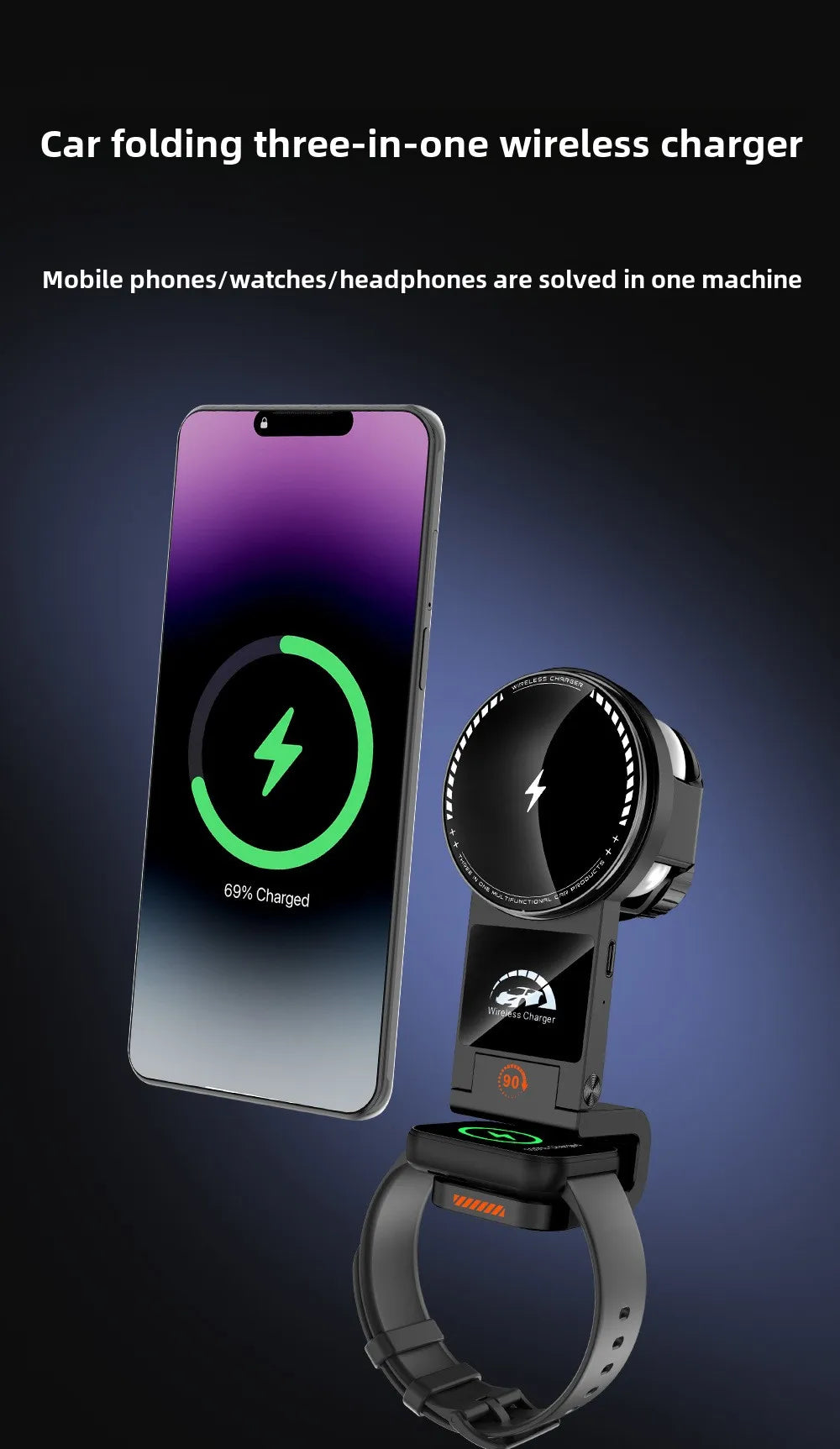 Magnetic Wireless Charger Car Phone Holder 15W Fast Charging  Air Outlet Hook Mount Stand for Magsafe IPhone 16 Earphone Iwatch