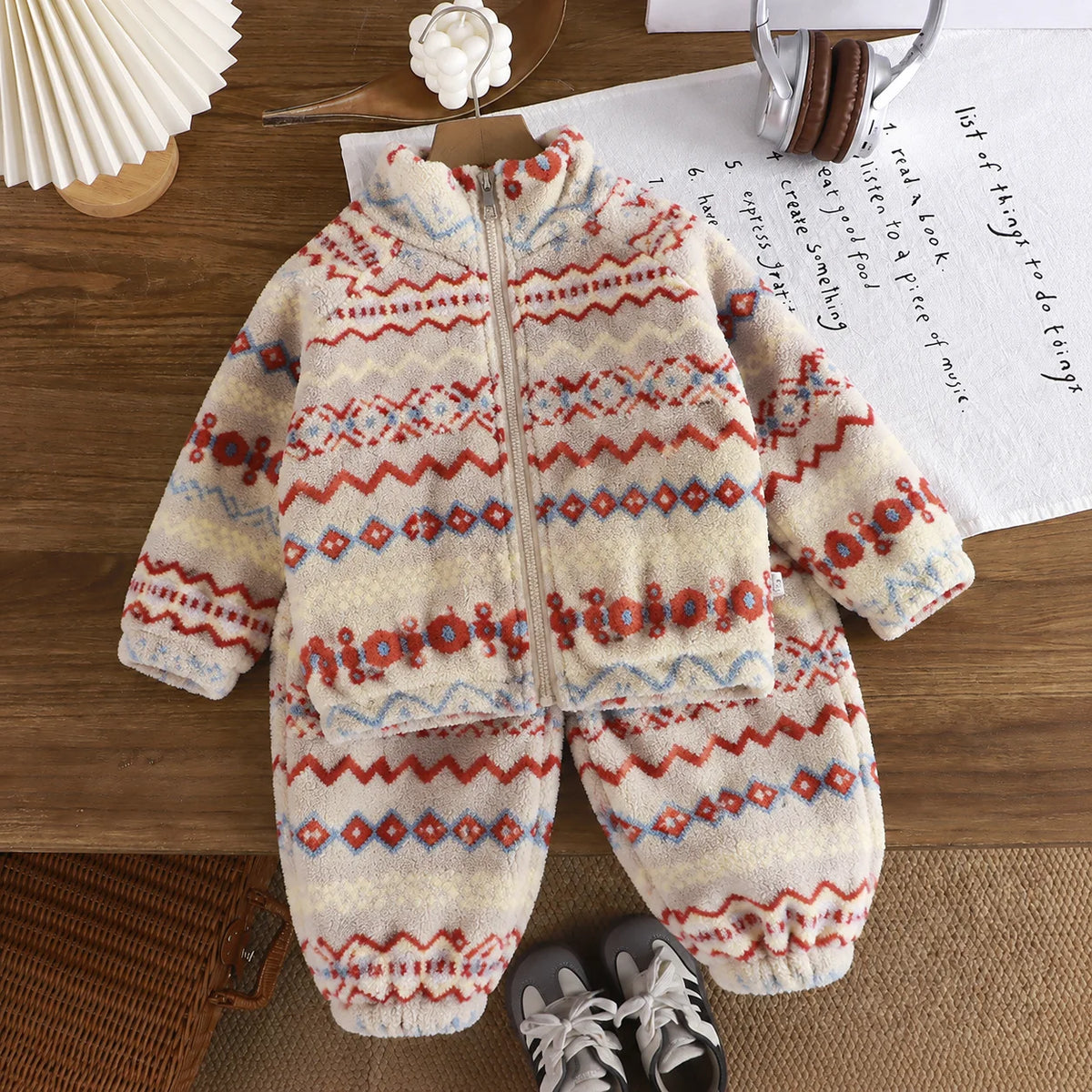 Toddler Baby Autumn and Winter Plus Velvet Thickened Set Cartoon Children's Home Clothes Shaking and Brushed Children's Set