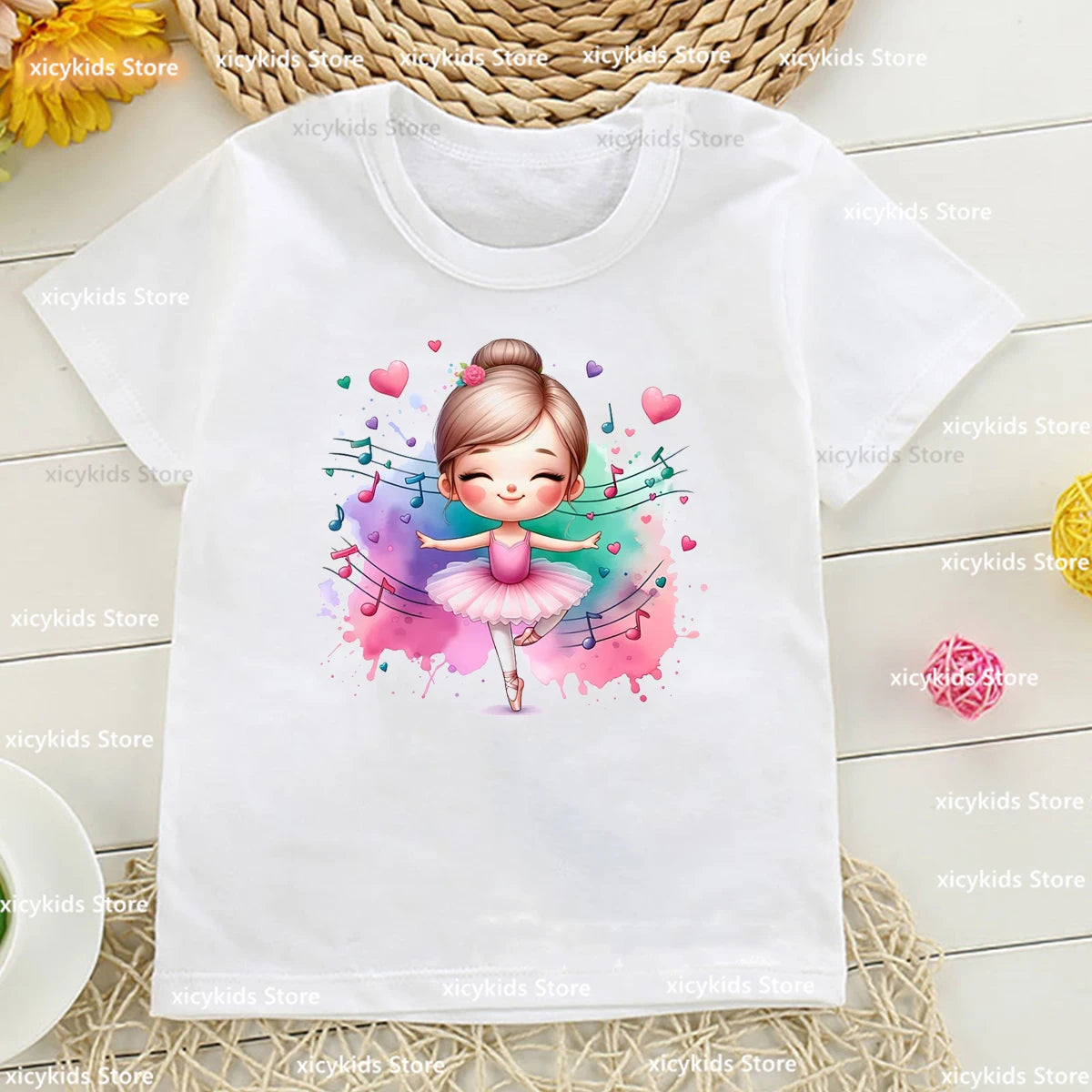 Cute Ballerina Tshirt For Girls Funny Butterfly Girl Music Ballet Dance Girl Printed Kids Tshirt Customized Dance Team Clothes