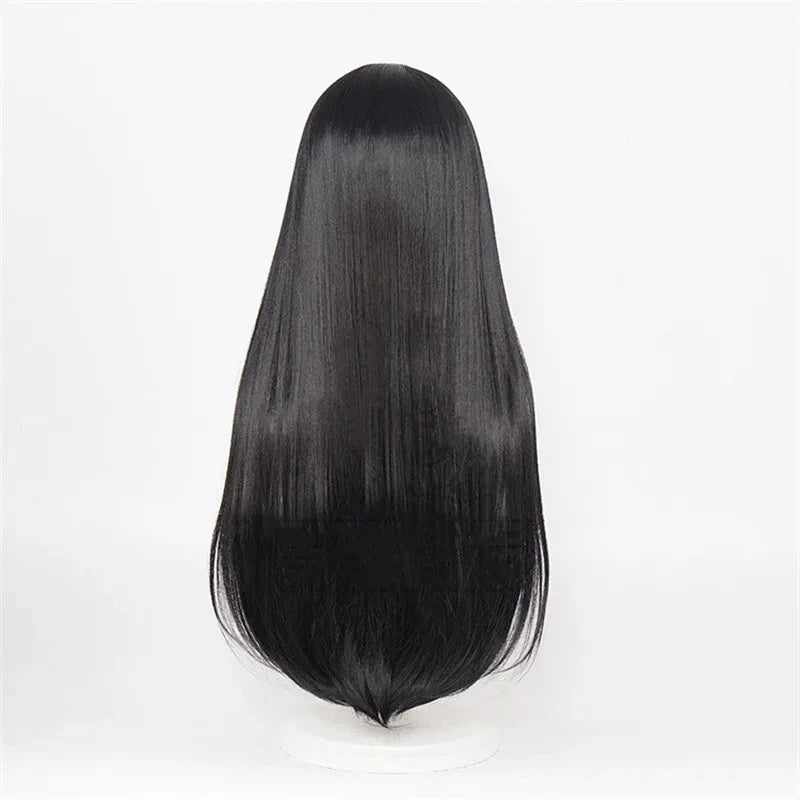 Cartoon Character Cosplay Hair Extensions Synthetic Wigs Natural Breathable Head Cover Black Long Straight Wig Hat for Women