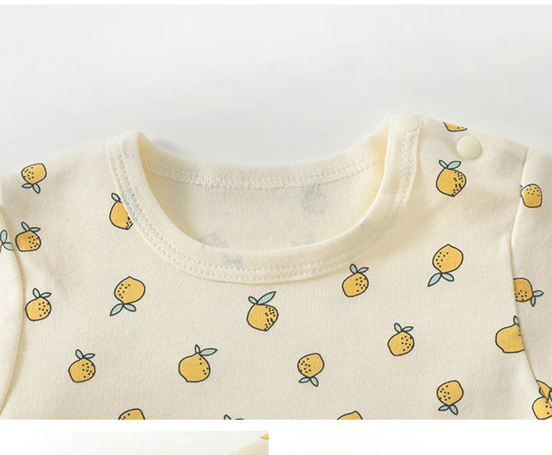  Fall Baby Pajamas Set 0-3Y Girls Lemon Printed Sleepwear 2Pcs Infant Boys Underwear High Waist Belly Protection Home Clothes