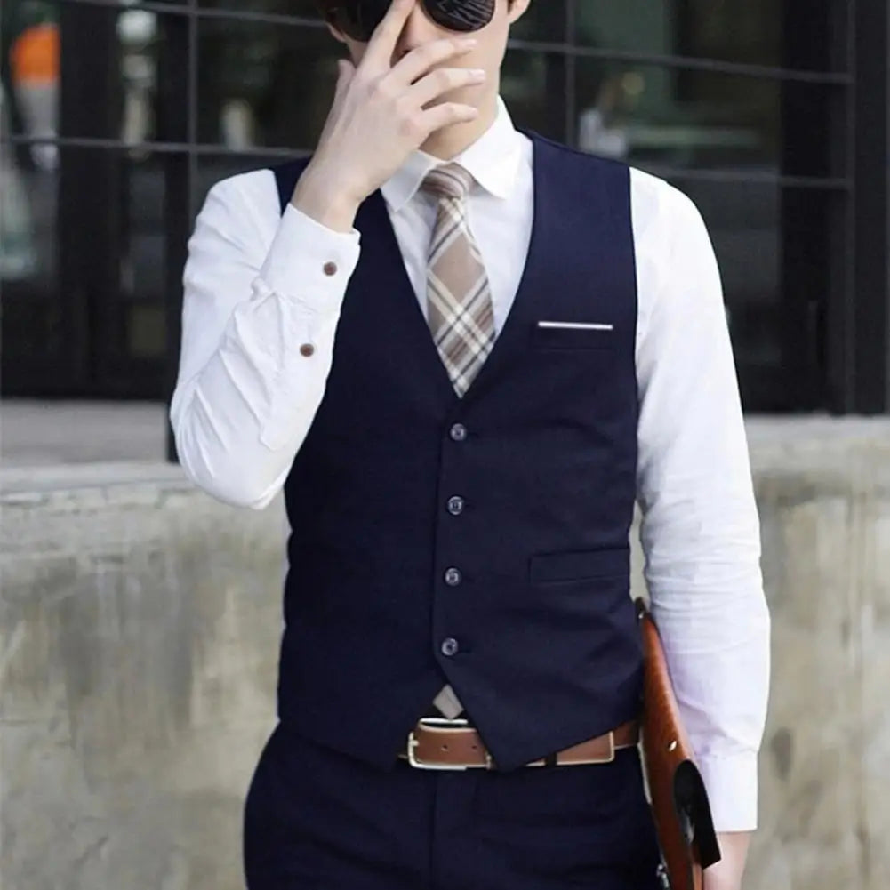 2025 British Style Men Business Vest Deep V Neck Single breasted Formal Suit Waistcoat Classic All Match Men Waistcoat