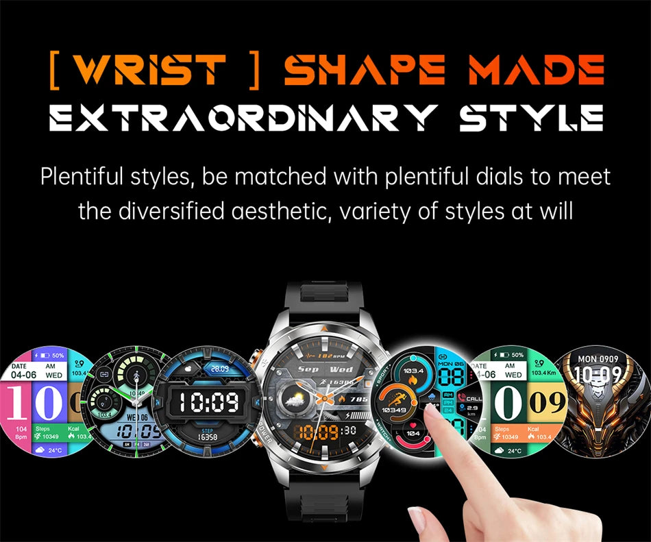 Military Smart Watch Men 10ATM Waterproof 1.46" AMOLED Screen LED Flashlight 515mAh Battery Heart Rate Sport BT Call Smartwatch
