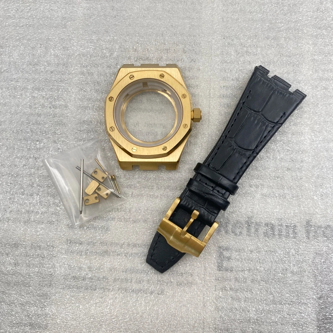 42mm Octagonal Watch Case Leather Bracelet Fit 31.8mm Waffle Dial Sapphire For NH35/36 Automatic Movement Pin Buckle Mod Parts