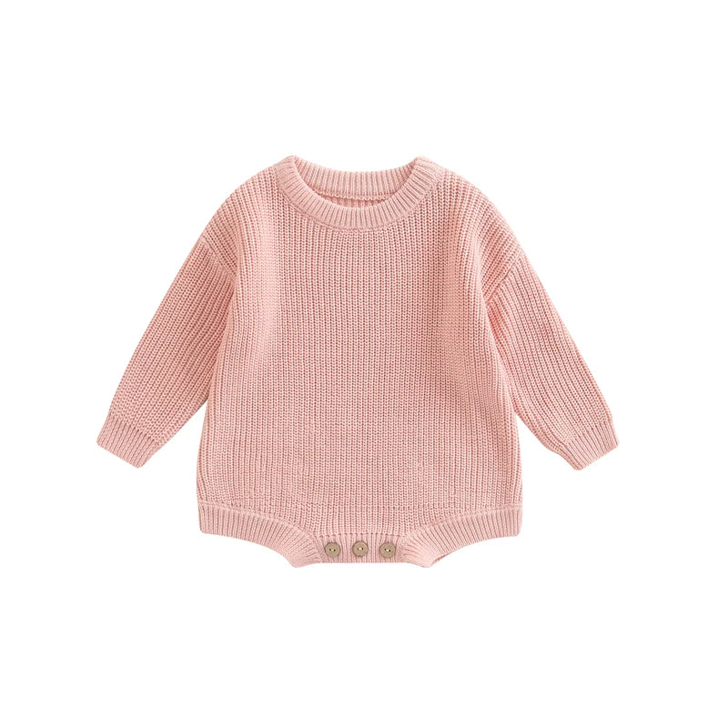Newborn Baby Girl Boy Autumn Winter Clothes Solid Color Knit Long Sleeve Sweater Rompers Jumpsuit Casual New born Warm Outfits