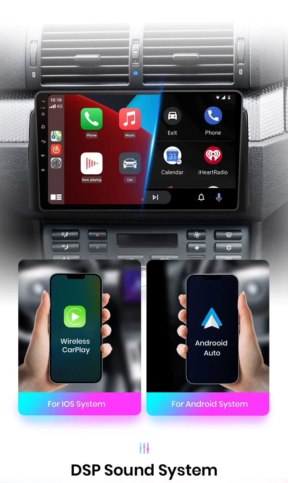 Junsun Wireless CarPlay Android Auto Radio For Smart Fortwo 451 2005 - 2015 Car Intelligent Systems RDS BT DSP 2 din autoradio