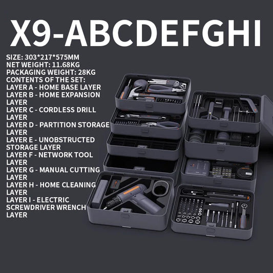 X9-ABCDEFGHI Household Electric Combination Tool Box Layered Free Combination for DIY Hand Tools and Home Repair Tools