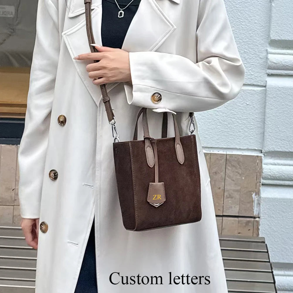 Luxury Women Handbag Custom Letters Small Female Hobo Tote Bag Velvet Suede Cow Leather New Design Lady Top Handle Shoulder Bag