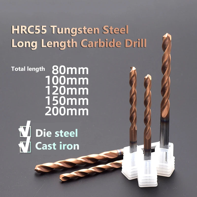 CNC Carbide Drill 60 80 100mm Long Length Steel For Stainless Steel Metal 123456789-15mm Wood Drill Solid Tungsten Carbide Bits