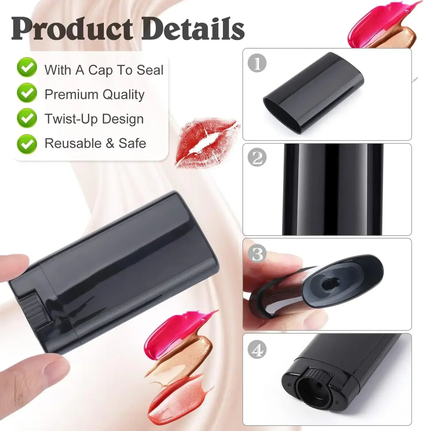 50pcs 15g Plastic Oval Lip Balm Tubes Travel Deodorant Containers Perfume Homemade Solid Lotion Portable Makeup Lipstick Tubes