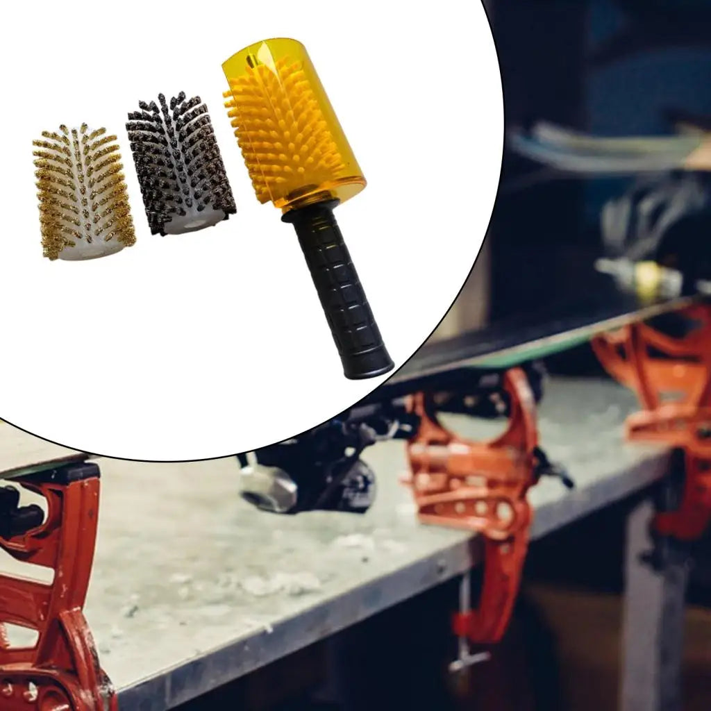 Snowboard Wax Brush Kit with Axle Handle Cover Roller Brush Nylon Brass Horsehair Professional Ski Wax Brushes Ski Wax Brush Kit