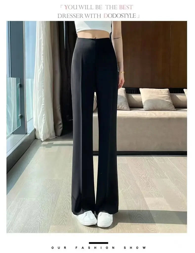 Solid Tailoring High Waist Female Pants Straight Leg Work Loose Clothes Baggy Office Trousers for Women Casual Original Nylon G
