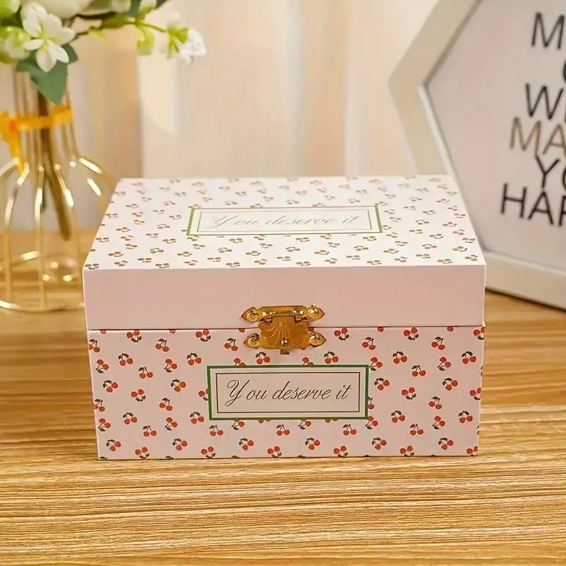 Cherry Musical Jewelry Box Pink Music Box w/ Mirror, Spinning Girl, Cute Jewelry Storage Case Desk Organizer for Girls Birthday
